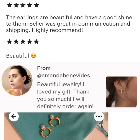 Cute Pearl hoop earrings sterling silver wedding gift vermeil - Picture 4 of 11